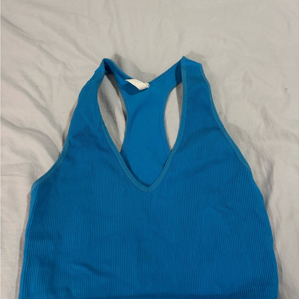Free People Ribbed V-Neck Racerback Sports Bra - Bright Blue